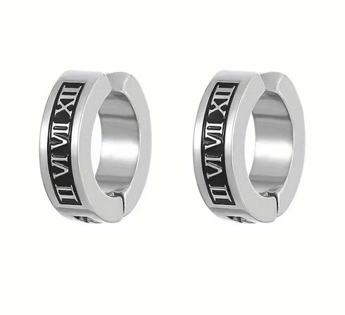 316L Surgical Steel Roman Numerals Clip-On Non-piercing Men Women Hoop Earrings
